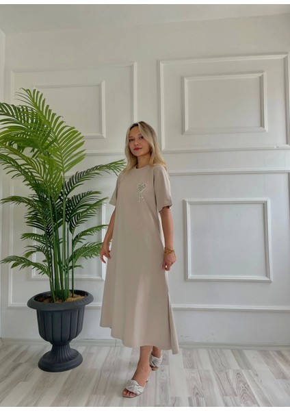 Kadın Taşlı Elbise Vizon fırsatları