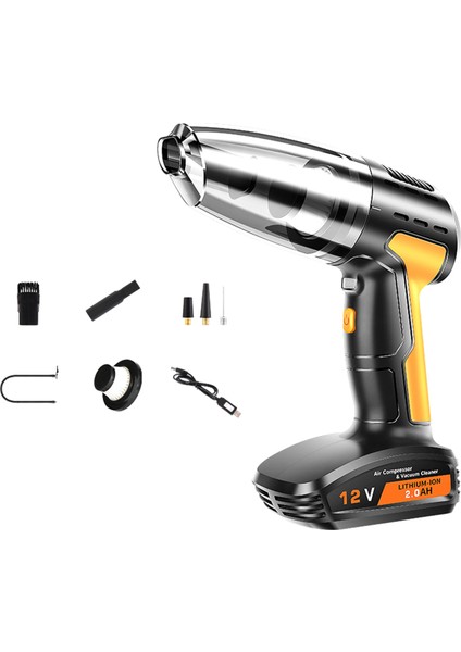 4-In-1 Taşınabilir Araç Elektrikli Süpürge Akülü Lastik Şişirme Basınç Göstergesi Araba Vakum Şarj Edilebilir Hava Kompresörü Pompası (Yurt Dışından)