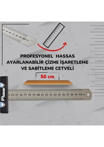 Hassas Ayarlanabilir Çizme, Işaretleme ve Sabitleme Cetveli 50 cm