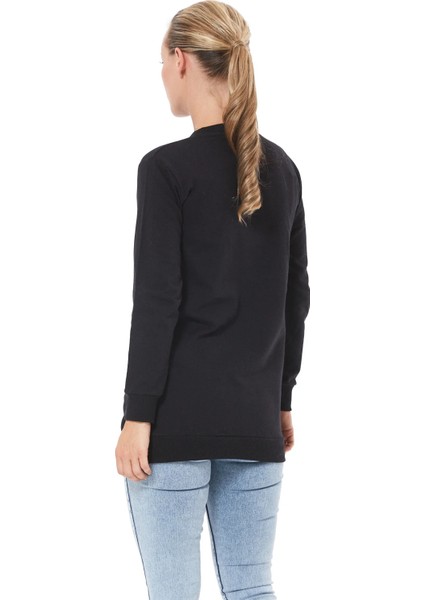 Baskılı Sıfır Yaka Kadın Sweatshirt Siyah ZN5005 fiyatları