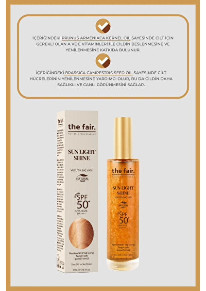 The Fair. Sun Light Shine Sfp 50+ PA++++ Vücut ve Saç Yağı 100 ml