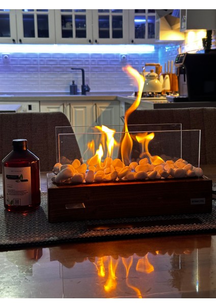 Ahşap ( Tree ) Masa Üstü Şömine 500 ml Bioethanol Şömine Yakıt Hediyeli