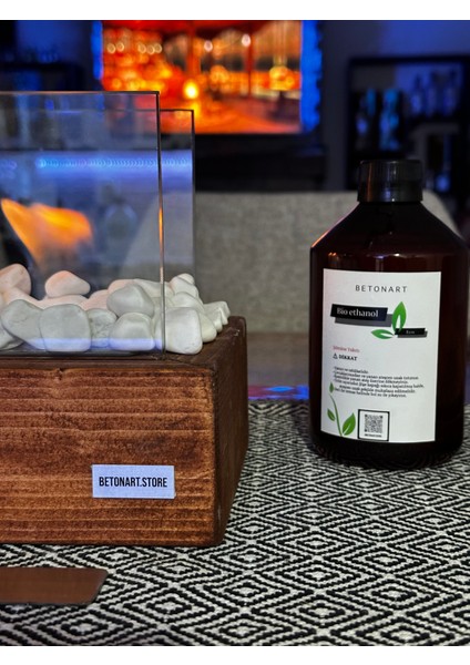 Ahşap ( Tree ) Masa Üstü Şömine 500 ml Bioethanol Şömine Yakıt Hediyeli
