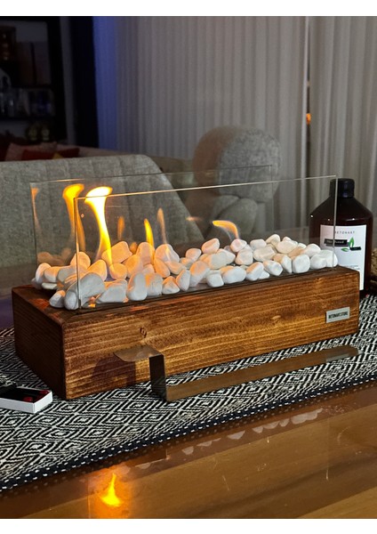 Ahşap ( Tree ) Masa Üstü Şömine 500 ml Bioethanol Şömine Yakıt Hediyeli