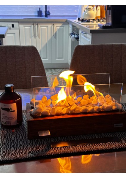 Ahşap ( Tree ) Masa Üstü Şömine 500 ml Bioethanol Şömine Yakıt Hediyeli