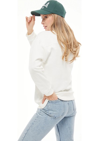 Baskılı Kadın Sweatshirt Ekru ZN5006