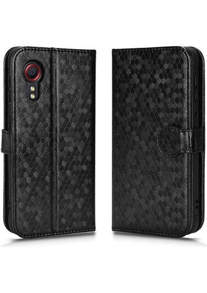 Samsung Galaxy Xcover 5 Manyetik Toka Geometrik Desen Deri Kılıf (Yurt Dışından)