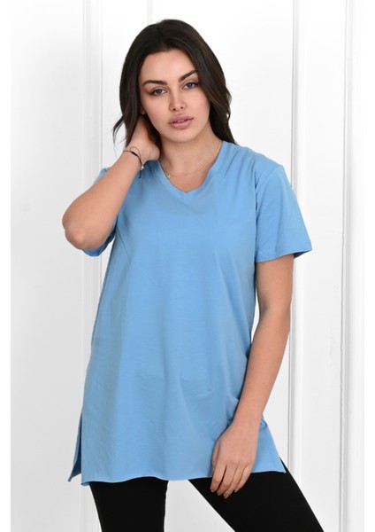 Kadın V Yaka Yırtmaçlı T-Shirt 8783-22 fiyatları