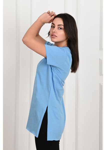 Kadın V Yaka Yırtmaçlı T-Shirt 8783-22 modelleri