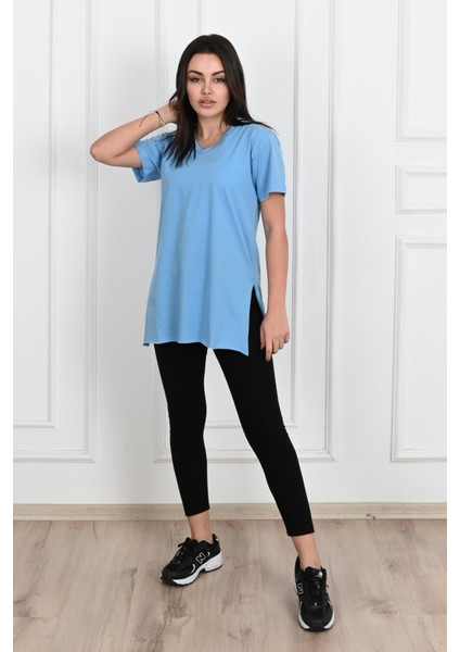 Kadın V Yaka Yırtmaçlı T-Shirt 8783-22 fırsatları