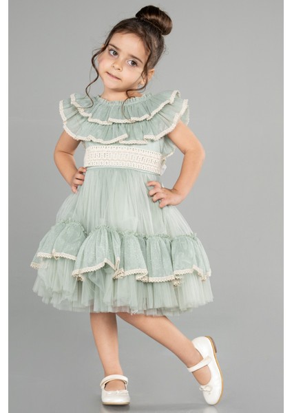 Yakası Fırfırlı Kısa Kız Çocuk Abiye ABK1708