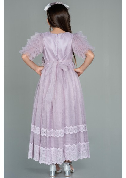 Kısa Kol Taçlı Dantelli Uzun Kız Çocuk Abiye ABU3046 fiyatları