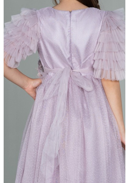 Kısa Kol Taçlı Dantelli Uzun Kız Çocuk Abiye ABU3046 fırsatları