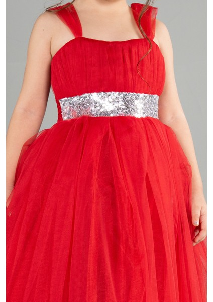 Askılı Beli Pullu Uzun Kız Çocuk Abiye ABU3031 modelleri