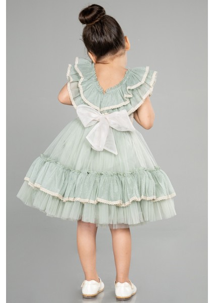 Yakası Fırfırlı Kısa Kız Çocuk Abiye ABK1708 fiyatları