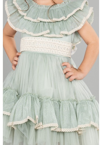 Yakası Fırfırlı Kısa Kız Çocuk Abiye ABK1708 modelleri