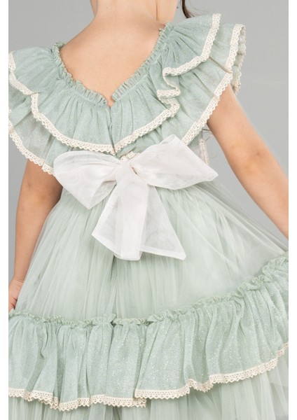 Yakası Fırfırlı Kısa Kız Çocuk Abiye ABK1708 fırsatları