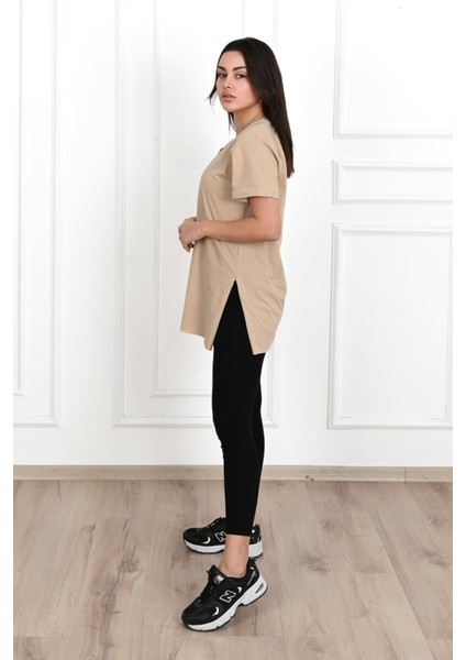 Kadın V Yaka Yırtmaçlı T-Shirt 8783-22 fiyatları