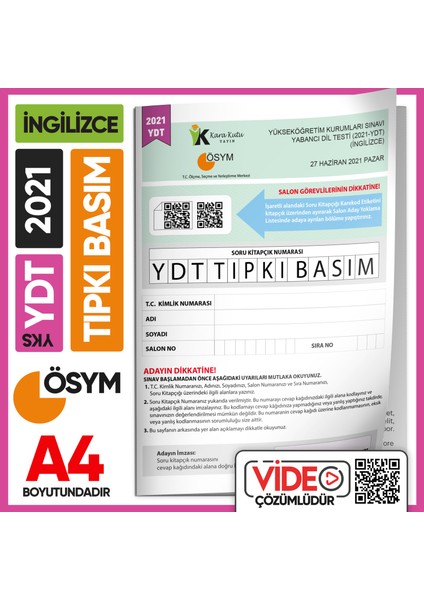 2021 YKS YDT İngilizce ÖSYM Tıpkı Basım Çıkmış Soru Deneme Kitapçığı (Video Çözümlü Türkiye Geneli)