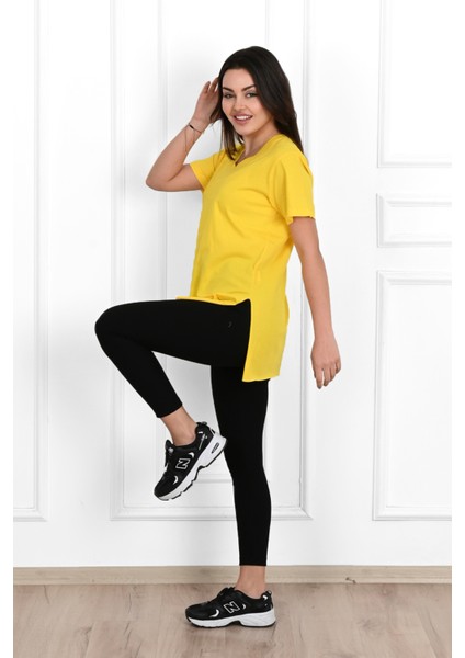 Kadın V Yaka Yırtmaçlı T-Shirt 8783-22 fiyatları