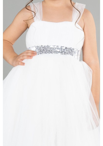 Askılı Beli Pullu Uzun Kız Çocuk Abiye ABU3031