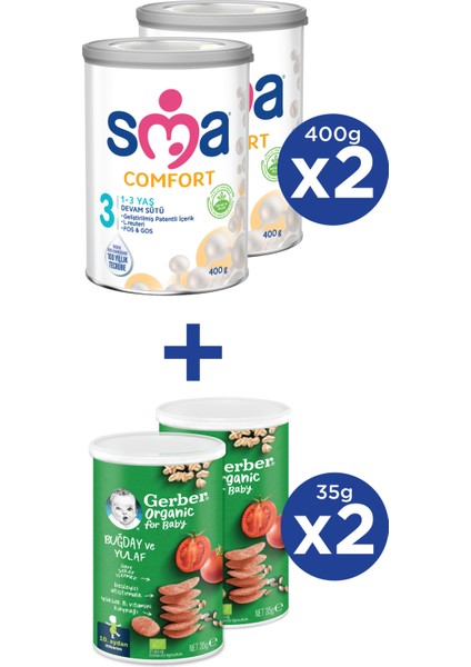 Comfort 3 1-3 Yaş Devam Sütü 2X400G + Gerber Organıc Buğday ve Yulaflı Atıştırmalık 2X35G