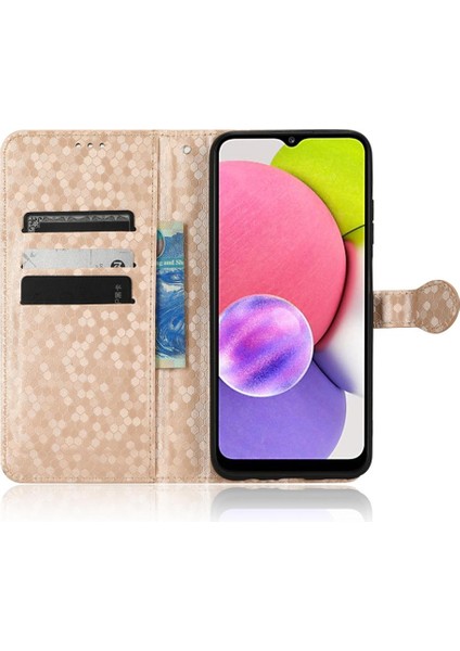 Samsung Galaxy A03S Manyetik Toka Geometrik Desen Deri Kılıf (Yurt Dışından)