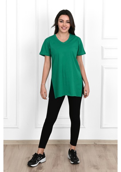 Kadın V Yaka Yırtmaçlı T-Shirt 8783-22 indirimleri
