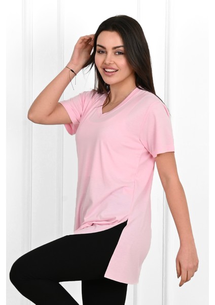 Kadın V Yaka Yırtmaçlı T-Shirt 8783-22 fiyatları