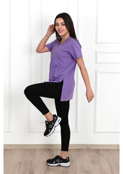Kadın V Yaka Yırtmaçlı T-Shirt 8783-22 fiyatları