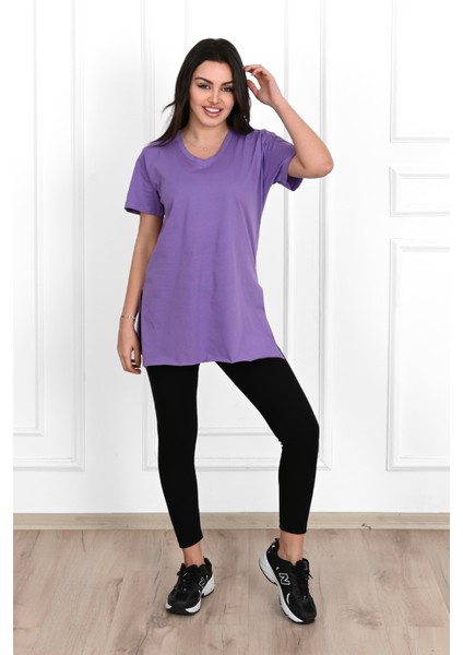 Kadın V Yaka Yırtmaçlı T-Shirt 8783-22 fırsatları