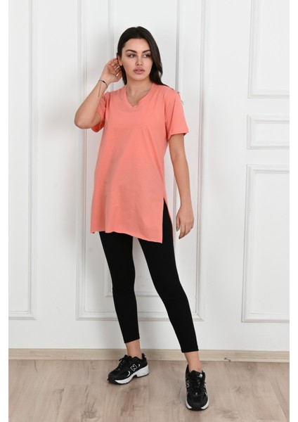 Kadın V Yaka Yırtmaçlı T-Shirt 8783-22 fırsatları
