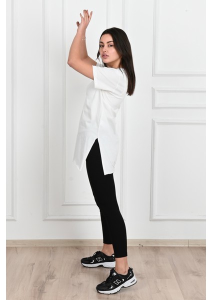 Kadın V Yaka Yırtmaçlı T-Shirt 8783-22 modelleri