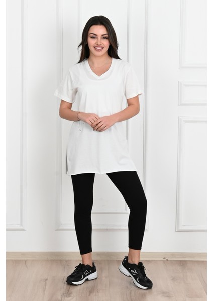 Kadın V Yaka Yırtmaçlı T-Shirt 8783-22 indirimleri