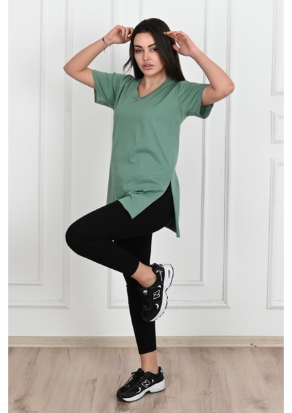 Kadın V Yaka Yırtmaçlı T-Shirt 8783-22 fiyatları