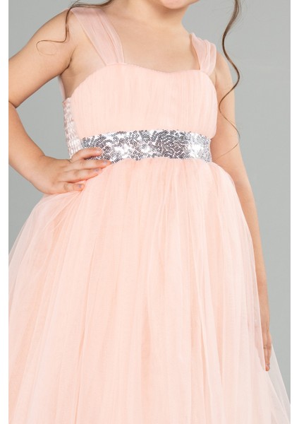 Askılı Beli Pullu Uzun Kız Çocuk Abiye ABU3031 modelleri