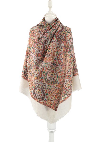 Kırmızı Jakar Desenli Yün Şal