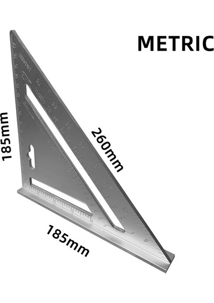 Hongliang Shop C Gümüş Metrik Stili 7 Inç Metrik Alüminyum Alaşım Üçgen Ölçüm Cetveli Ahşap Işleri Hız Kare Üçgen Açı Pergeli Ölçüm (Yurt Dışından)