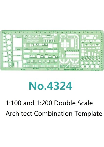 4324 Stili Yok 1:100 ve 1:200 Çift Ölçek Şablon Mimar Kombinasyon Çoklu Tasarım Şablonu Semboller Teknik Çizim Çizim Hayır.- (Yurt Dışından)