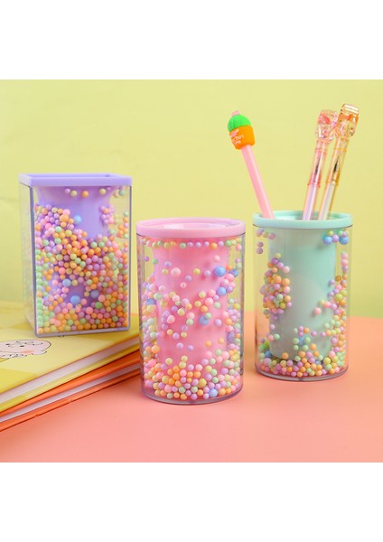 Mavia Stili Yaratıcı Masaüstü Büyük Kapasiteli Kare Şekilli Kalem Kutusu Sevimli Köpük Topu Stil Şeffaf Kalemlik Dekorasyon Depolama (Yurt Dışından) fiyatları