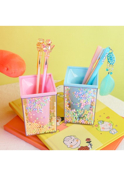 Mavia Stili Yaratıcı Masaüstü Büyük Kapasiteli Kare Şekilli Kalem Kutusu Sevimli Köpük Topu Stil Şeffaf Kalemlik Dekorasyon Depolama (Yurt Dışından) modelleri