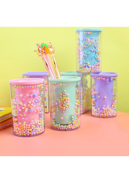 Mavia Stili Yaratıcı Masaüstü Büyük Kapasiteli Kare Şekilli Kalem Kutusu Sevimli Köpük Topu Stil Şeffaf Kalemlik Dekorasyon Depolama (Yurt Dışından) fırsatları