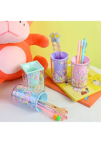 Mavia Stili Yaratıcı Masaüstü Büyük Kapasiteli Kare Şekilli Kalem Kutusu Sevimli Köpük Topu Stil Şeffaf Kalemlik Dekorasyon Depolama (Yurt Dışından) indirimleri