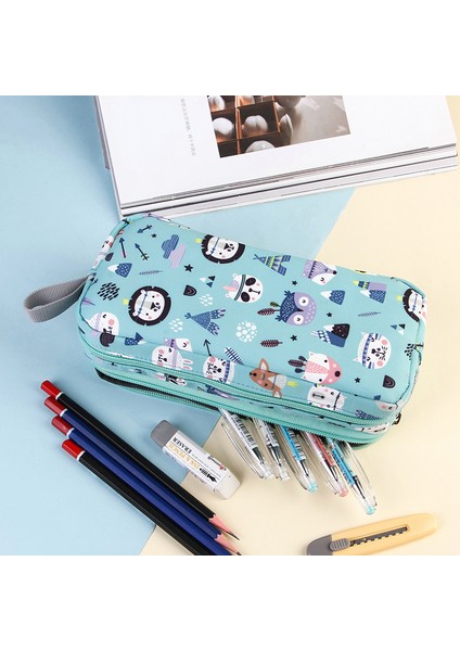Yeşil Stil Kawaii Hayvan Kalem Kutusu Kore Büyük Kalem Kutusu Ofis Malzemeleri Çift Katmanlı Trousse Scolaire Kalem Çantaları Tuval Okul Kalem Kutuları (Yurt Dışından) modelleri