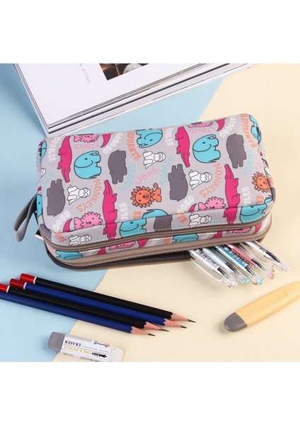 Yeşil Stil Kawaii Hayvan Kalem Kutusu Kore Büyük Kalem Kutusu Ofis Malzemeleri Çift Katmanlı Trousse Scolaire Kalem Çantaları Tuval Okul Kalem Kutuları (Yurt Dışından) fırsatları