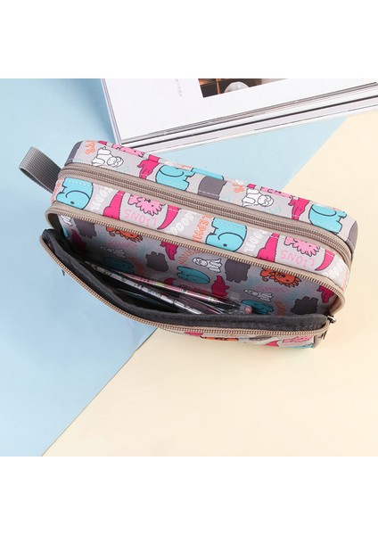Yeşil Stil Kawaii Hayvan Kalem Kutusu Kore Büyük Kalem Kutusu Ofis Malzemeleri Çift Katmanlı Trousse Scolaire Kalem Çantaları Tuval Okul Kalem Kutuları (Yurt Dışından) indirimleri