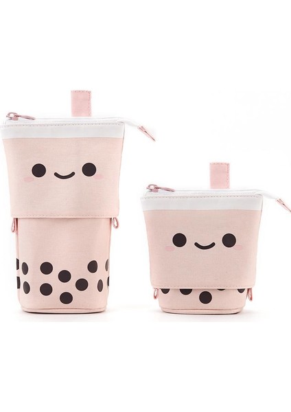 Çay Pembe Tarzı Kore Taze Sevimli Kalem Kutusu Tuval Teleskopik Ayakta Kawaii Kalemlik Macaron Okul Kalem Tutucu Çanta Kırtasiye Kalem (Yurt Dışından)