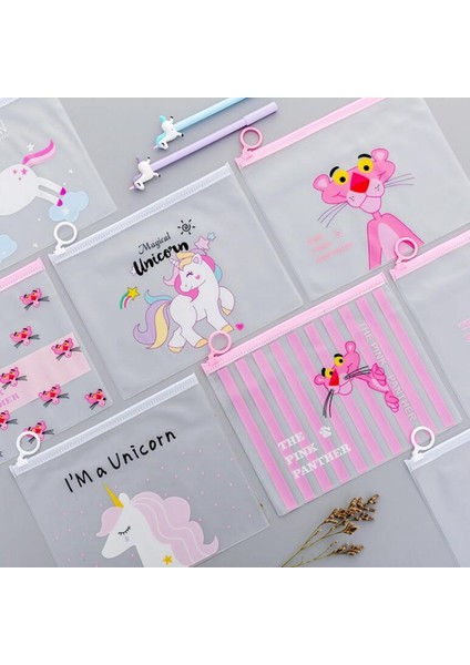 No.6 Tarzı Sevimli Leopar Unicorn Şeffaf Kalem Kutusu Kozmetik Çantası Okul Ofis Malzemeleri Doküman Çantası Dosya Klasörü Kırtasiye Düzenleyici (Yurt Dışından)