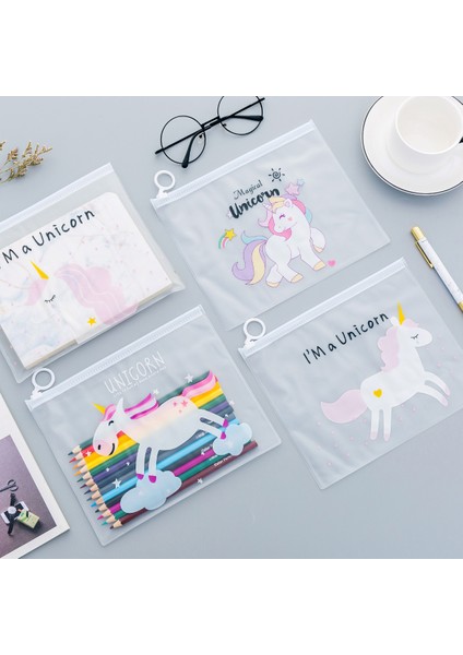 No.6 Tarzı Sevimli Leopar Unicorn Şeffaf Kalem Kutusu Kozmetik Çantası Okul Ofis Malzemeleri Doküman Çantası Dosya Klasörü Kırtasiye Düzenleyici (Yurt Dışından)