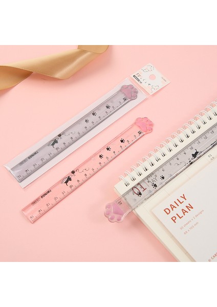 Gri Tarzı Sevimli Kedi Şeffaf Plastik Cetvel 15CM 6 Inç Düz Cetvel Şeffaf Plastik Cetvel Seti Ölçüm Aracı Öğrenci Okul Ofis Için (Yurt Dışından)